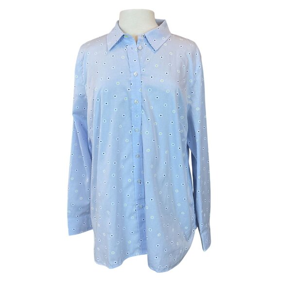Talbots Classic Cotton Button-Front Shirt Daisy Stripe XL NWT - Picture 1 of 9